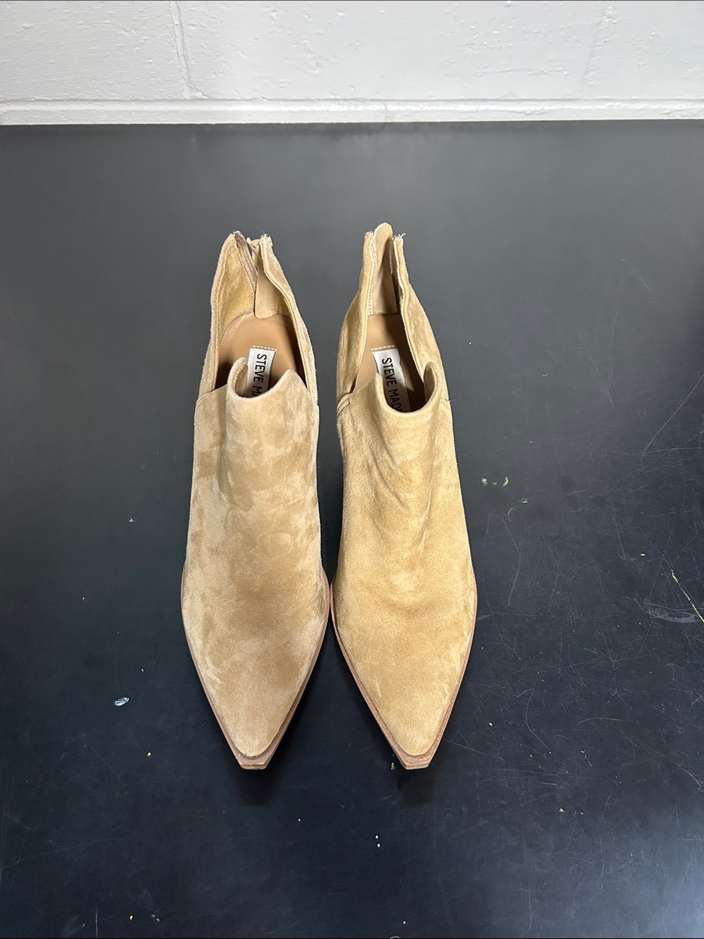 Steve Madden Beige Suede Pointed Ankle Booties